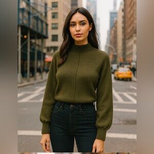 Song Of Style women small Olive Green Knit puff sleeves woolBlend Sweater blouse